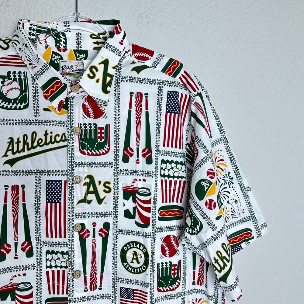Reyn Spooner Oakland Athletics MLB Americana Shirt Mens XL White NWT Dad Party